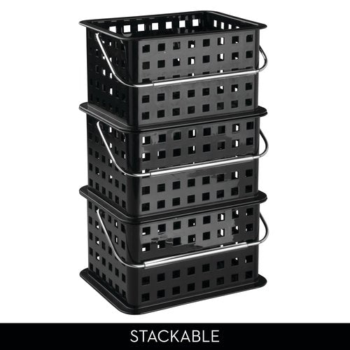 iDesign Plastic Shower Caddy Basket with Handle for Bathroom or College Dorm - Black - Made in USA