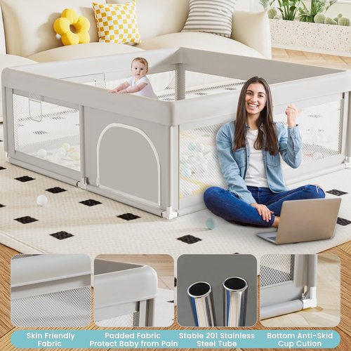 Hiaksedt Baby Playpen - Safe Play Area with Mat & Ocean Balls | 50 x 50 Inch for Babies & Toddlers