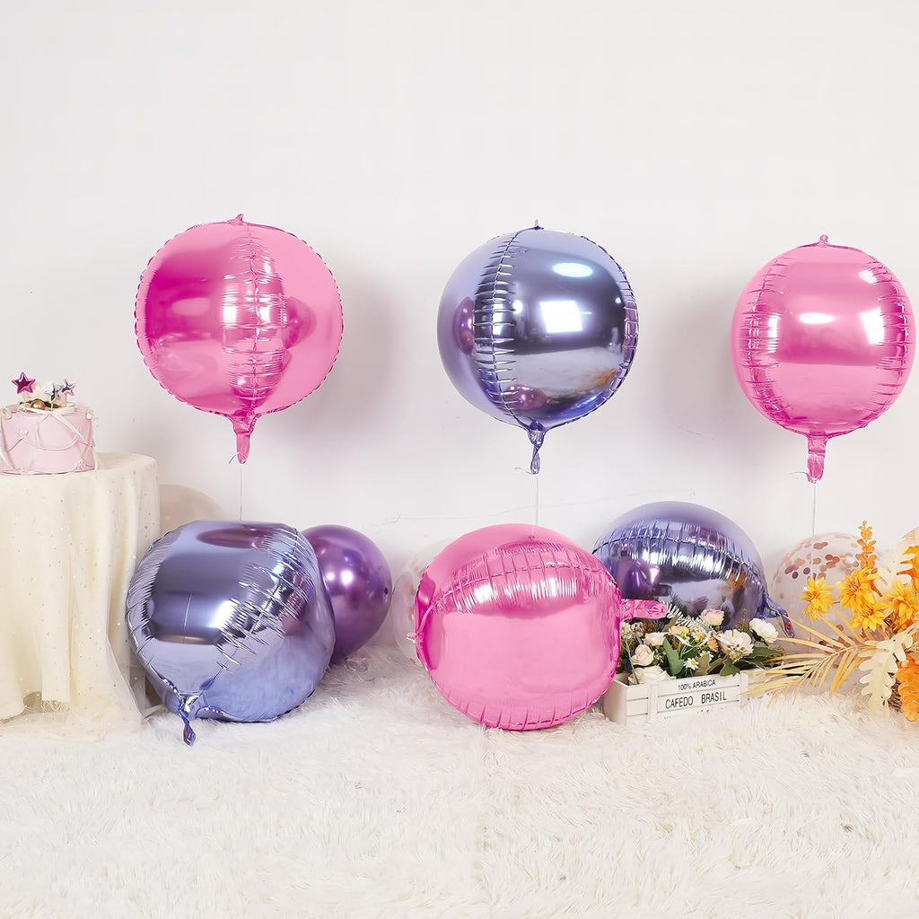 Skiennix 22-Inch Round Foil Balloons - 6 Pcs Metallic Pink & Purple for Birthday & Wedding Decor