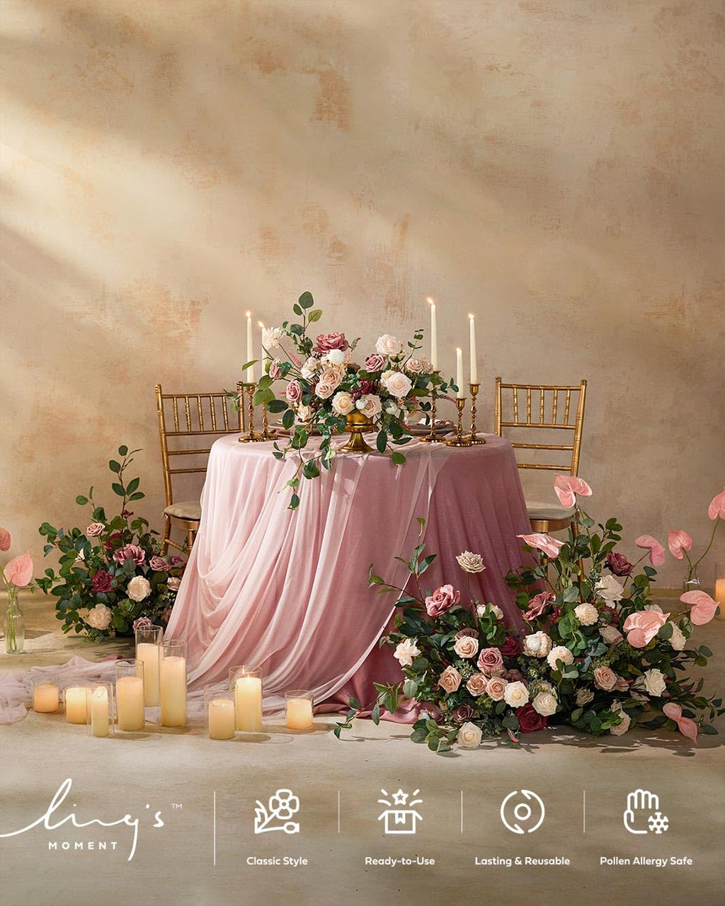 Ling's moment Dusty Rose Wedding Table Cloths in Velvet-Like Fabric, 9ft x 11ft, Fits 4ft/6ft Rectangular/Round Sweetheart&Head Table for Wedding Reception, Bridal Shower, Birthday Decoration
