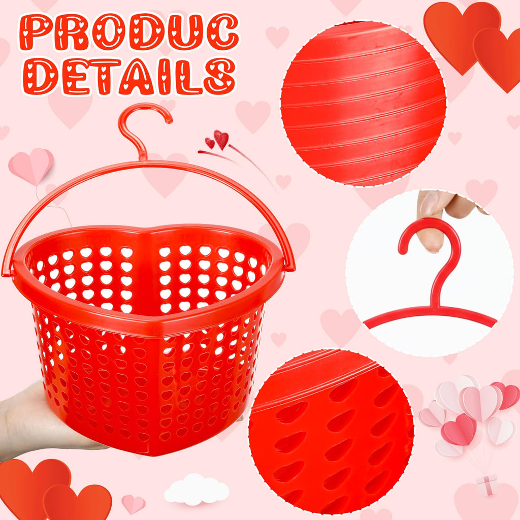 Acellegic 24 Set Pink Valentine's Day Heart Baskets Hollowed Plastic Storage Baskets with Handles for Gift Organizing Home Kitchen Office Birthday Party