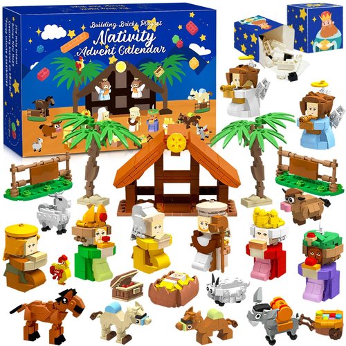 Nativity Advent Calendar 2025 Kids Adult Girls Boys Teens, 1500PCS Christmas Advent Calendar Christmas Gifts for Kids Nativity Set for Kids Girls stocking stuffers 24 Boxes Christian Advent calendar 2025