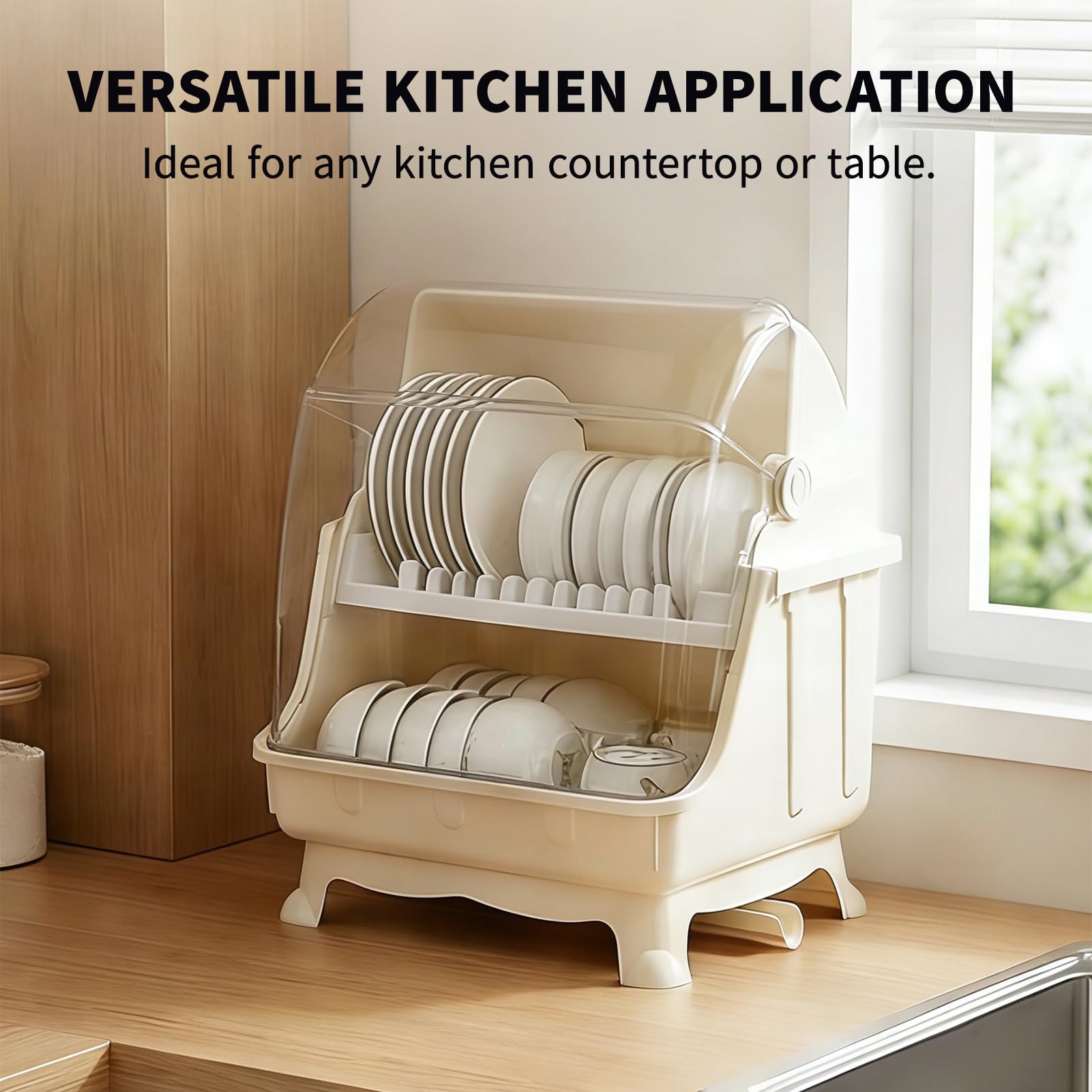 Pilipane Dish Drying Rack, Bottle Dryer Holder with Cover Lid and Removable Drainboard, Utensil and Cup Holder for Kitchen Counter, Dish Dryer Shelf, Medium Size, 16 x 13 x 18.3 Inch (White)