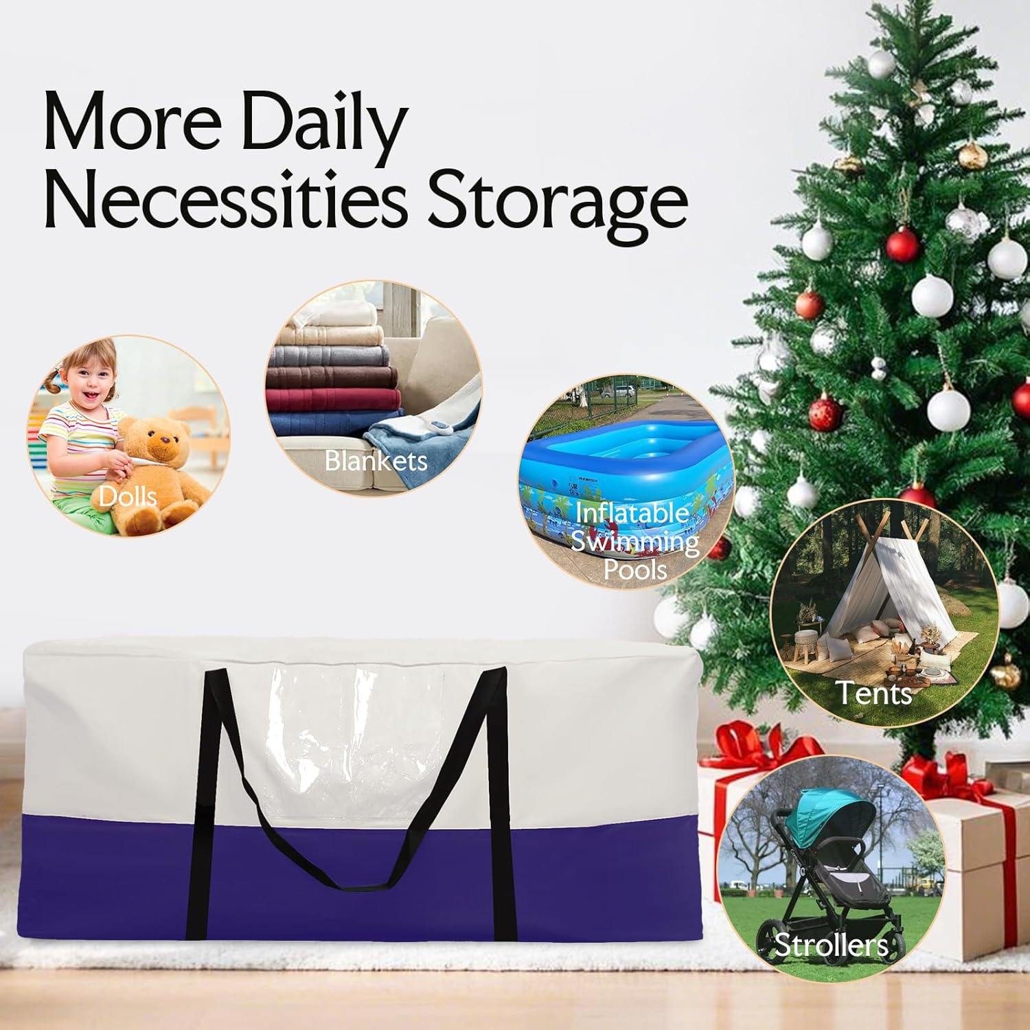 Skiennix Christmas Tree Bag - Heavy Duty 600D Oxford Material for 8 Ft Trees | Dampproof Storage with Dual Zipper & Reinforced Handles