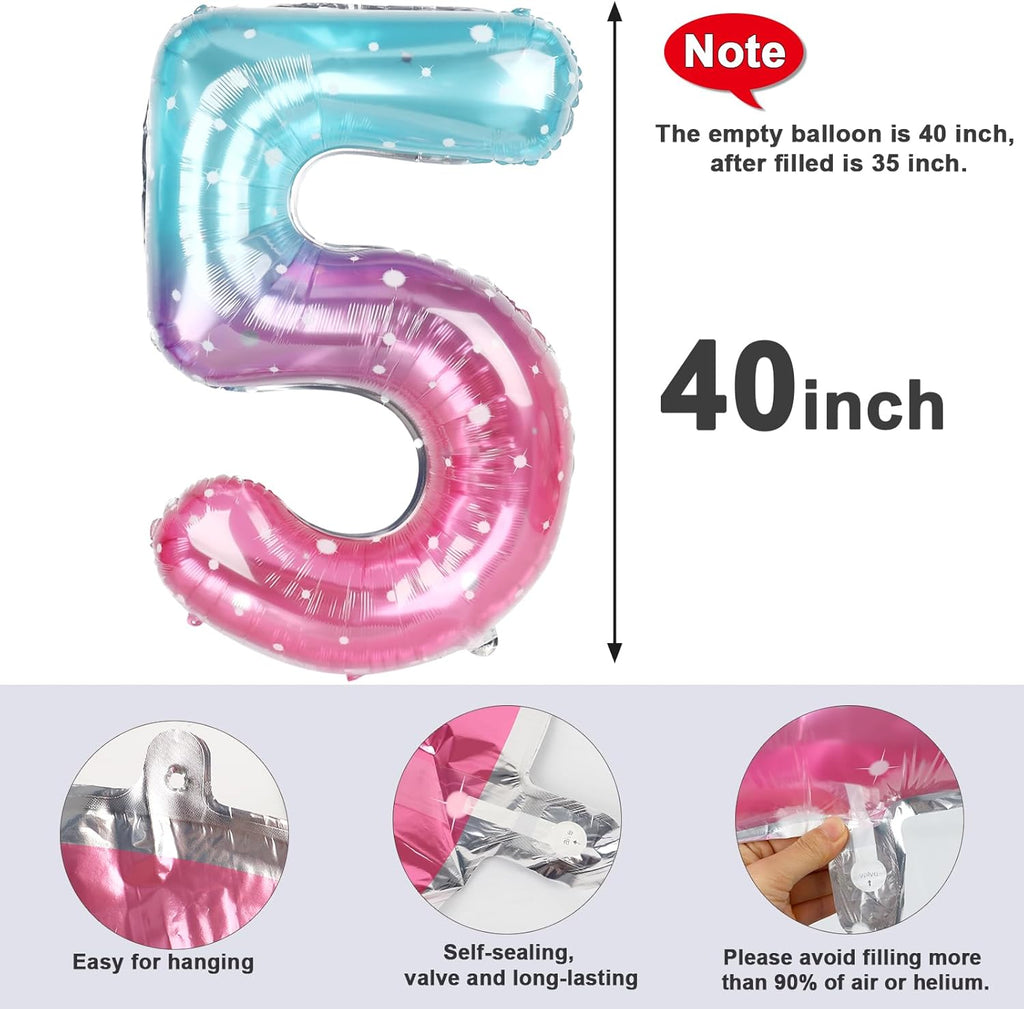 Skiennix 40-Inch Balloon Numbers | Vibrant Pink, Purple & Blue Balloons for 5th Birthday & Wedding Decor