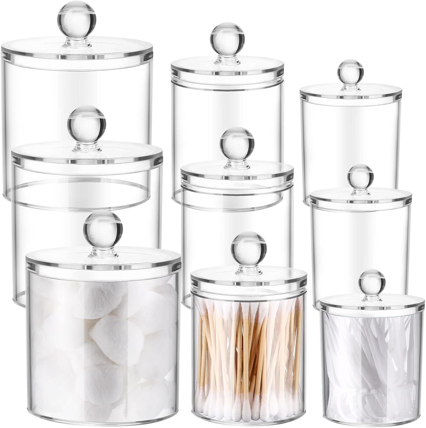 Meanplan Apothecary Jars - Clear Plastic Storage Containers with Lids | 10/22/39 oz, 9 Pack