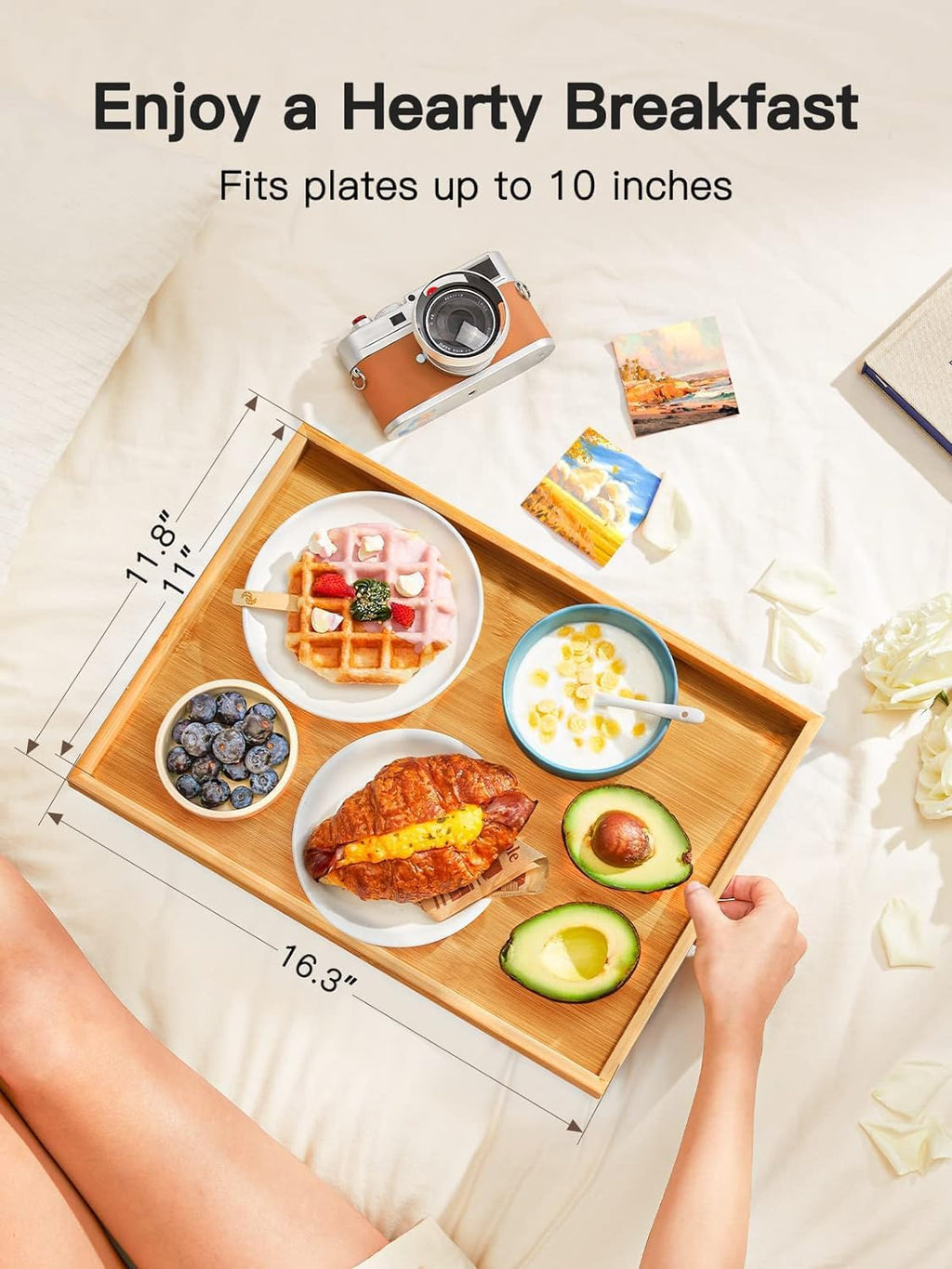 Pipishell Bamboo Bed Tray Table - Foldable Legs for Breakfast, Laptop Desk & Snack Use | Versatile Design