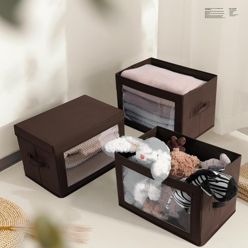 Homsorout Brown Fabric Storage Bins - 6 Pack Modern Lidded Bins | 14 Inch for Clothes, Books & Office Supplies