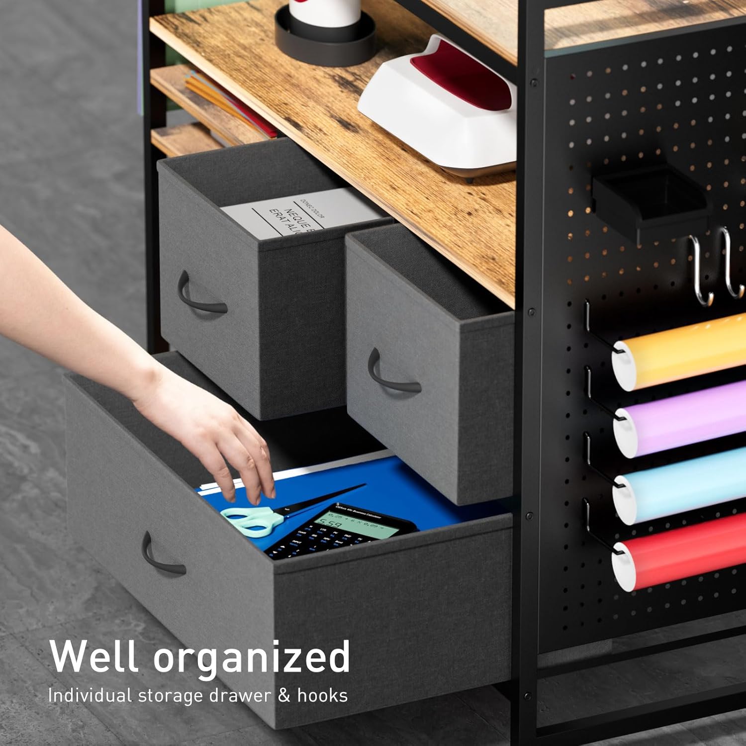 PUNLUXU Vinyl Roll Holder & Craft Organizer - Compatible with Cricut Machines, Rolling Storage Table PU-03
