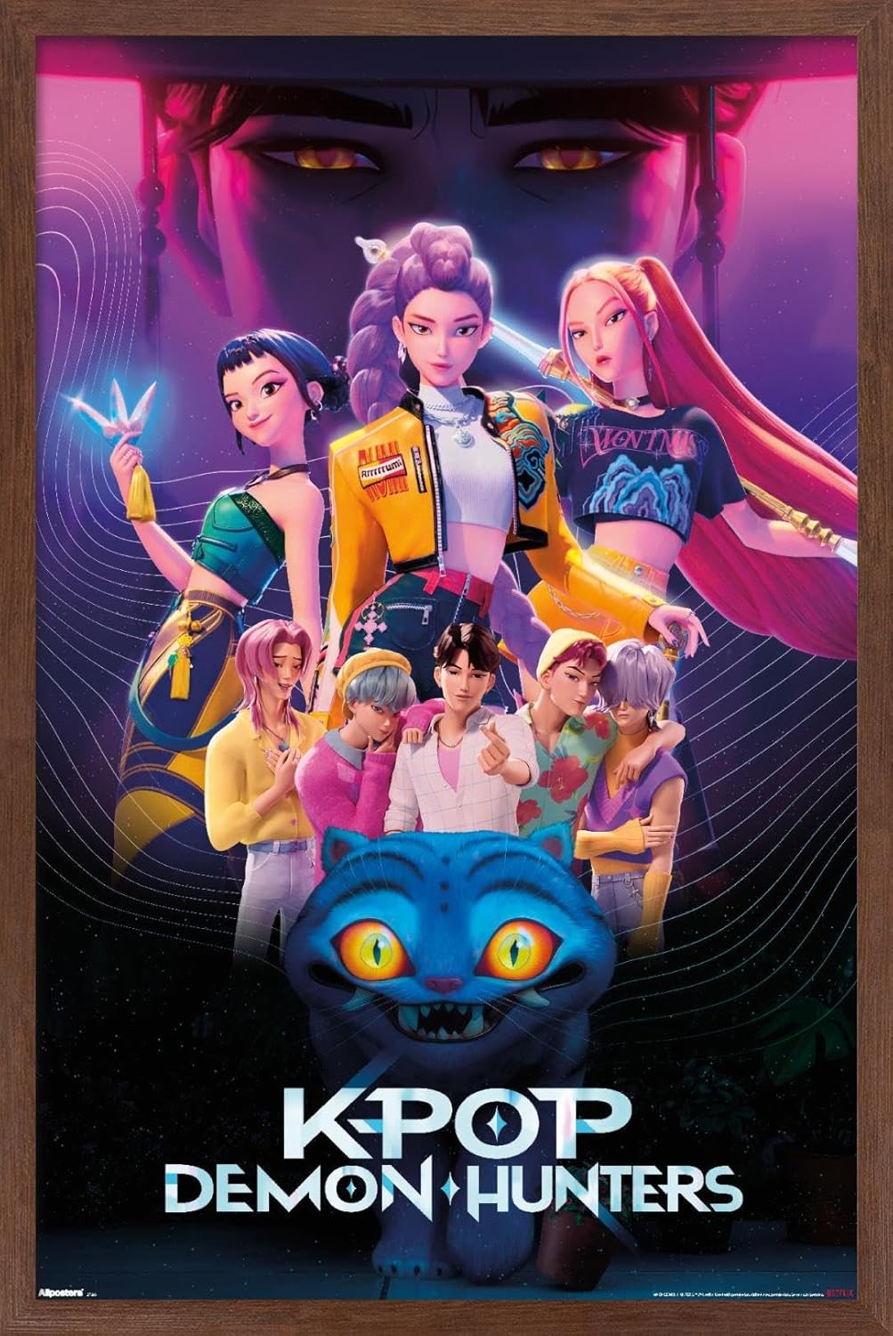 Netflix KPop Demon Hunters Wall Poster - Mahogany Framed, 34L x 22.4W for Stylish Decor