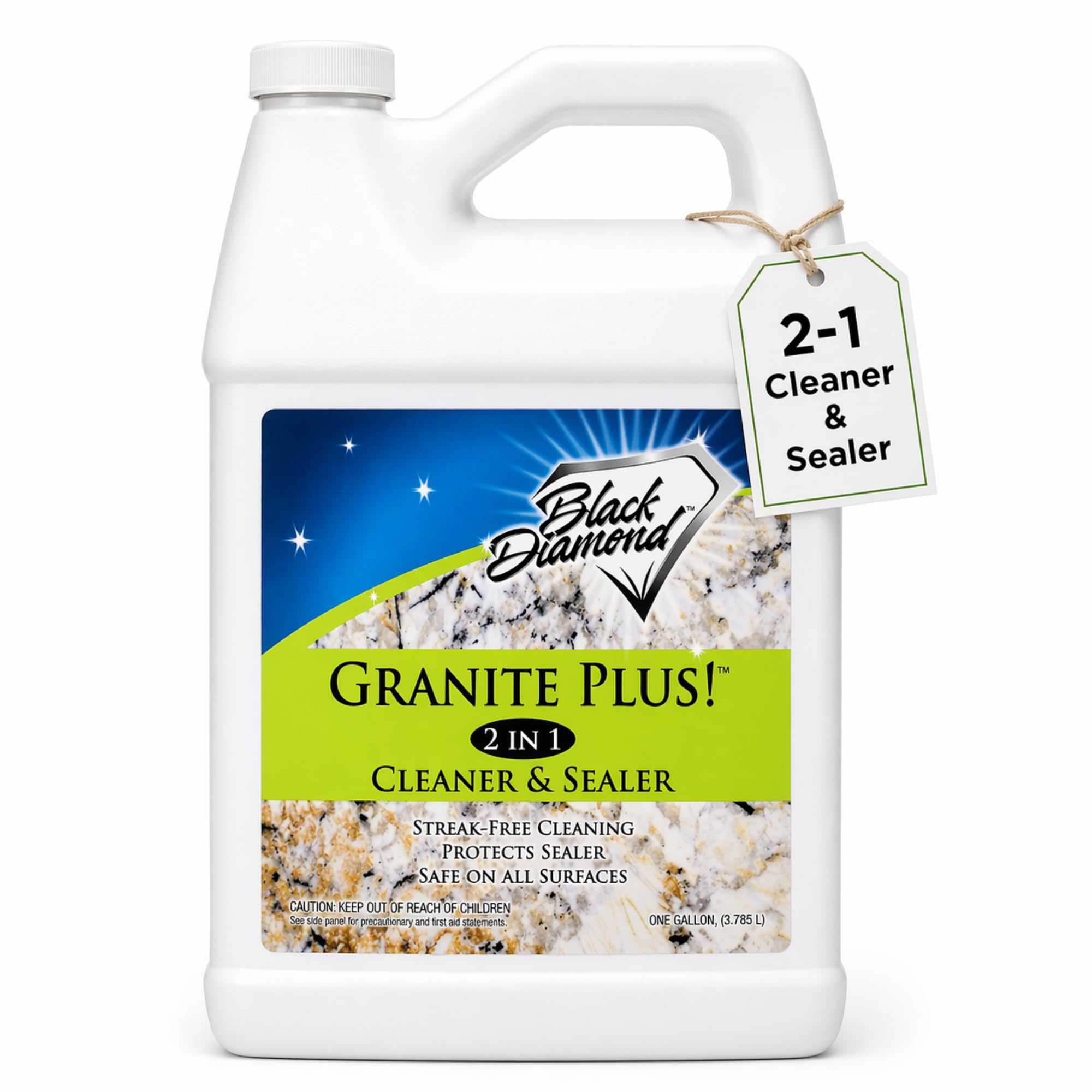 Black Diamond Stoneworks Granite Plus 2-in-1 Cleaner & Sealer, pH Neutral, Streak-Free Stone Cleaner for Granite, Marble, Quartz, Travertine & Limestone Countertops, Ready to Use (1-Gallon)