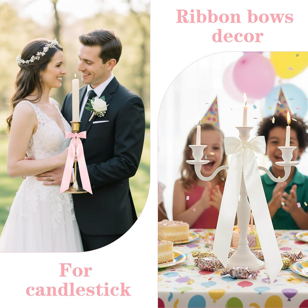MAQUITA Christmas Candlestick Bows - 48 Pcs Large Self-Adhesive Decor for Weddings & Parties | 13 x 3.7 Inch