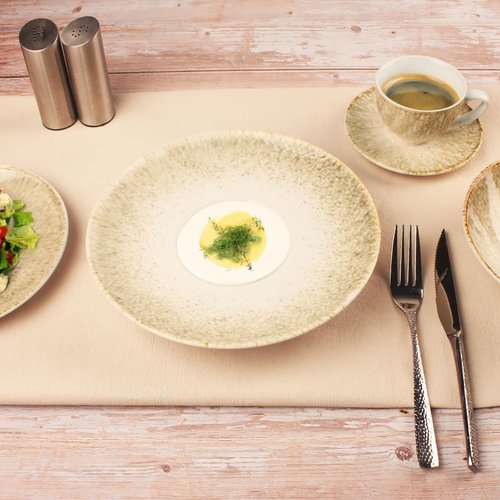 jinsongdafa Soup Bowls, Soup Plates, 7.1 oz,Porcelain Pasta Bowl Set of 4, Wide edge Shallow Bowl Plates, Rimmed Bowls with Rim, Best choice for high-end restaurants and foodies,Gradient beige11.6Inch