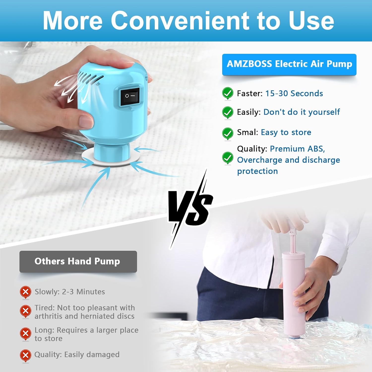 Skiennix Electric Vacuum Pump - Portable Storage Bag Sealer for Clothing & Bedding - Blue (No Bags)