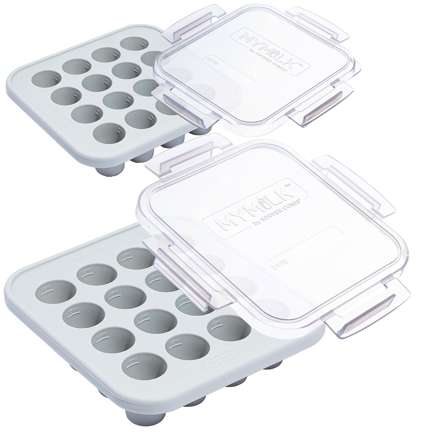 Souper Cubes MyMilk Silicone Breast Milk Freezer Trays - 1/2 oz. Capacity, Food-Grade Platinum Silicone - Gray, 2-Pack