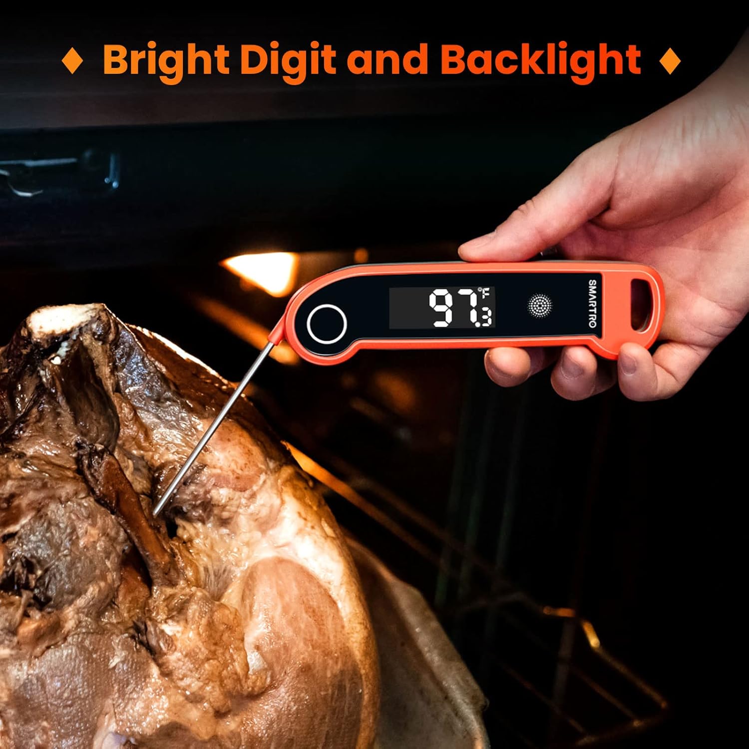 SMARTRO ST49 Digital Meat Thermometer - Instant-Read with Ambidextrous Backlit for Grilling, BBQ & Cooking