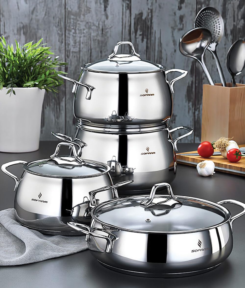 Venus Stainless Steel Deep Stock Pot with Glass Lid Soup Pot Deep Casserole Cooking Pot Suitable for Induction Stove Cookware (2.95-qt. (2.8 L))