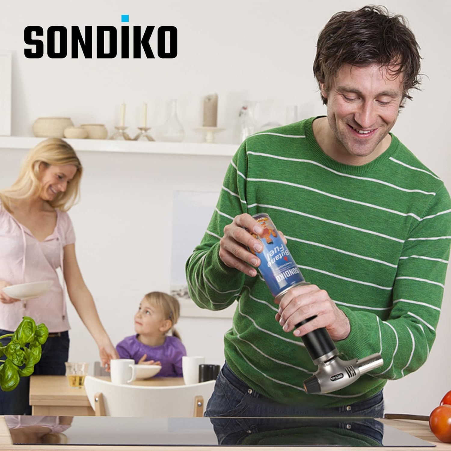 Sondiko Torch Lighter - Refillable Butane Lighter with Adjustable Jet Flame & Metal Shell | Includes Butane Refill Kit