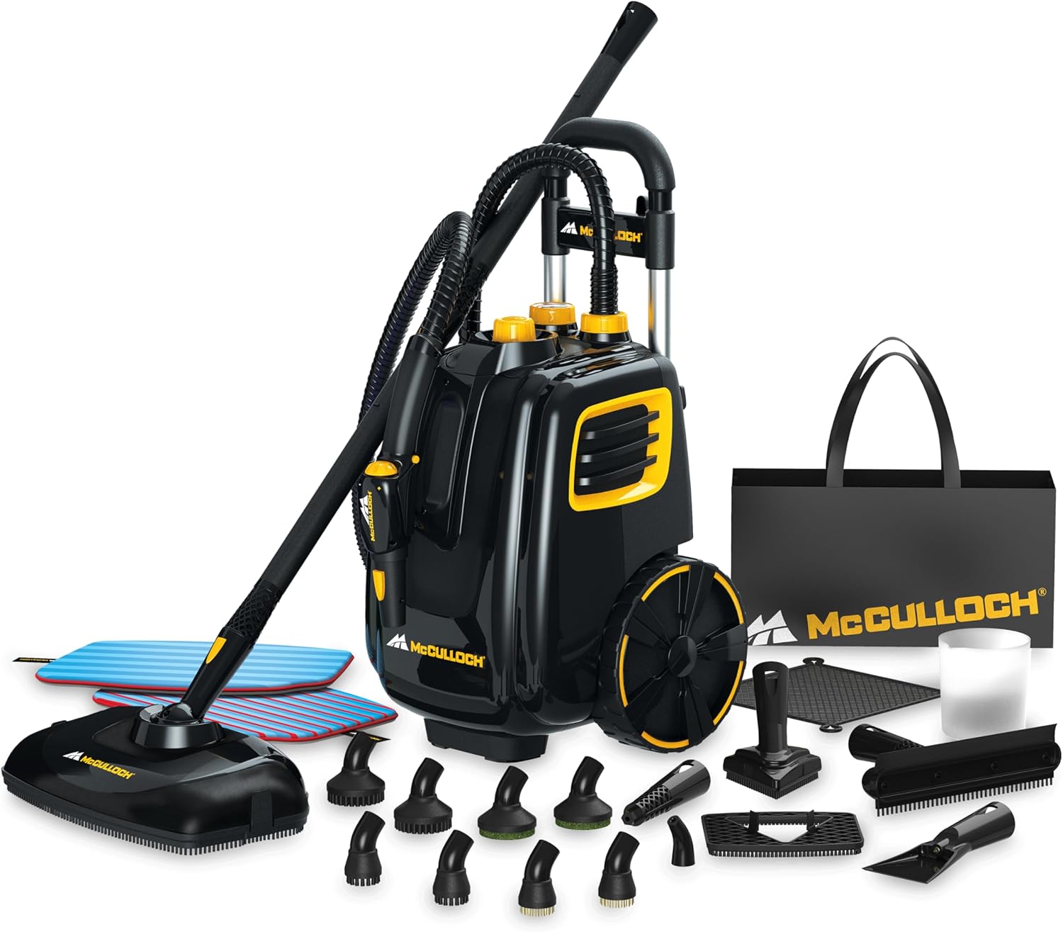 McCulloch MC1385 Deluxe Canister Steam Cleaner - 2-Hour Runtime, Chemical-Free, 23 Accessories for Home & Car Detailing