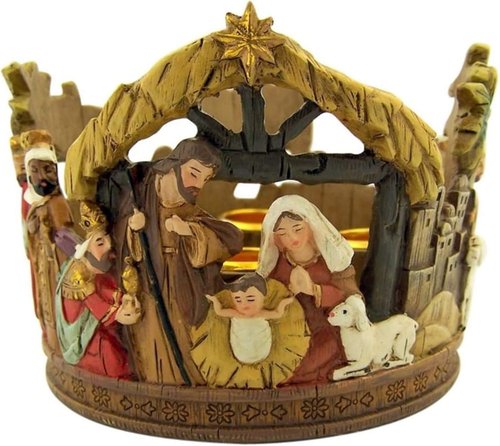 Catholic Brands Nativity Scene Candleholder - Holy Family Resin Advent Decor, 5.25 Inch