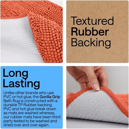 GORILLA GRIP Plush Chenille Bath Rug Mat - Soft Microfiber for Oval Toilet Base | Machine Washable, Coral