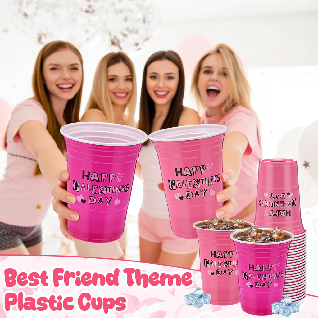 Yungyan 50 Pcs Galentines Day Plastic Cups Galentine's Day Gifts Party Favors 16 oz Reusable Pink and Hot Pink Heart Tumblers Bulk for Women Girl Lady Friend Cold Drink Party Favor Decoration