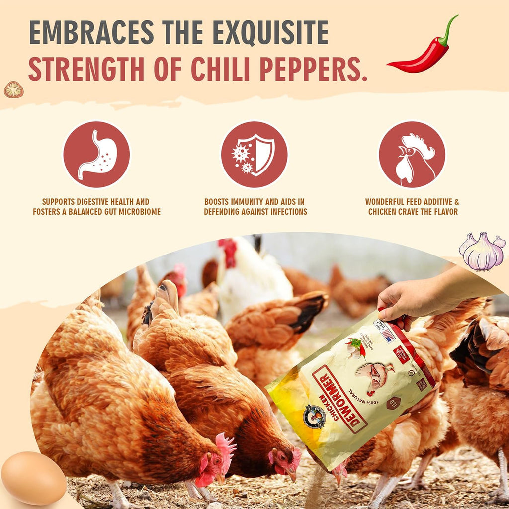 Natural Chicken Dewormer Powder - Chili Mix Formula | 1LB XL Pouch for Laying Hens & Gut Health