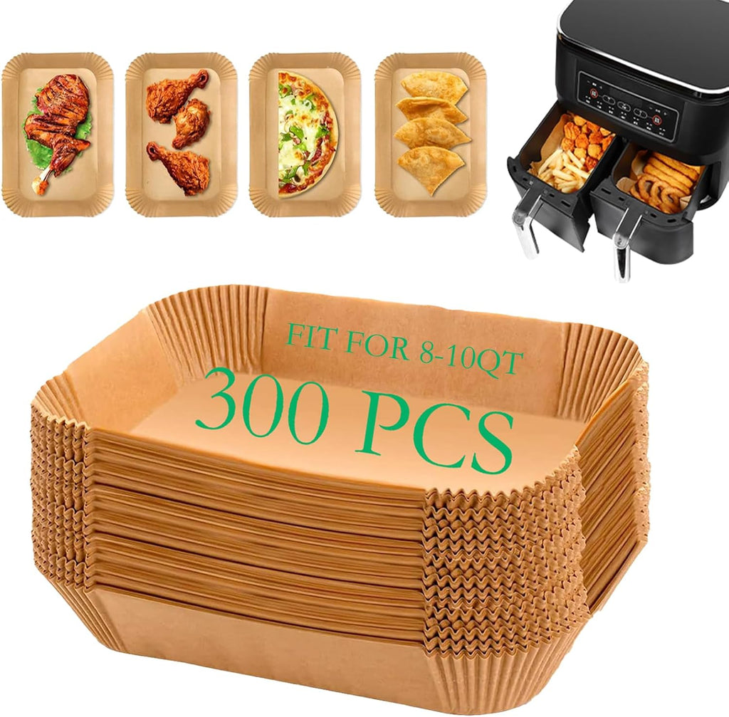 Skiennix Air Fryer Liners - 300 PCS Disposable Baking Paper for 8-10QT Ninja Dual Baskets | Food Grade 8.1 x 5.1 Inch