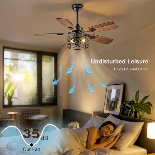 DINGLILIGHTING Bedroom Ceiling Fan with Light: 42 Inch Ceiling Fans Dual-Sided 5 Blade 6 Speed Reversible - Modern Farmhouse Fan with Remote and App for Bedroom Living Room Outdoor Porch, Black Walnut