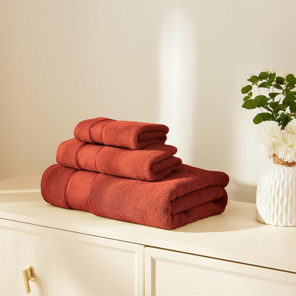 Marvione Bath Towels Set - 100% Turkish Cotton, Highly Absorbent & Soft | 6-Piece in Burnt Orange