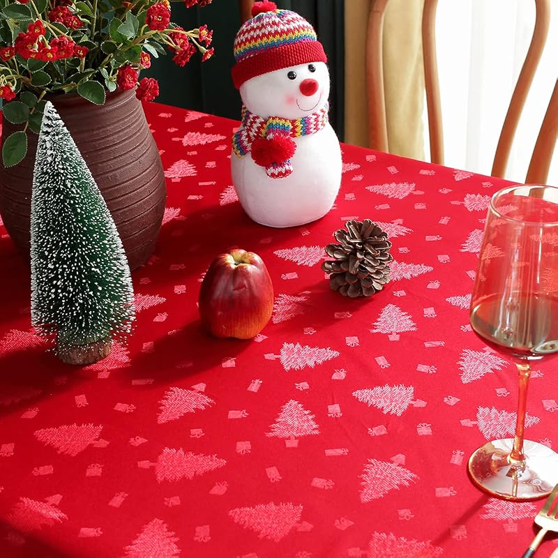 SASTYBALE 60" x 102" Christmas Tablecloth Rectangle - Red Xmas Tree Pattern