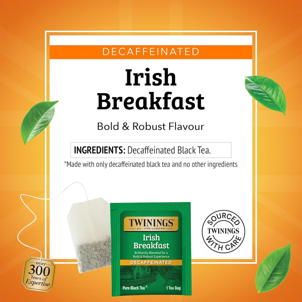 Twinings Decaffeinated Irish Breakfast Black Tea - Flavorful & Robust | 120 Individually Wrapped Bags