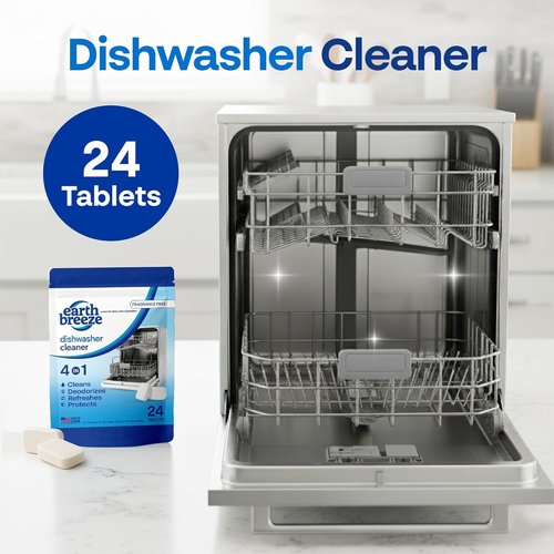 Earth Breeze Dishwasher Cleaner Tablets - 4-in-1 Formula Cleans, Deodorizes & Protects | Fragrance-Free, Safe for All Dishwashers