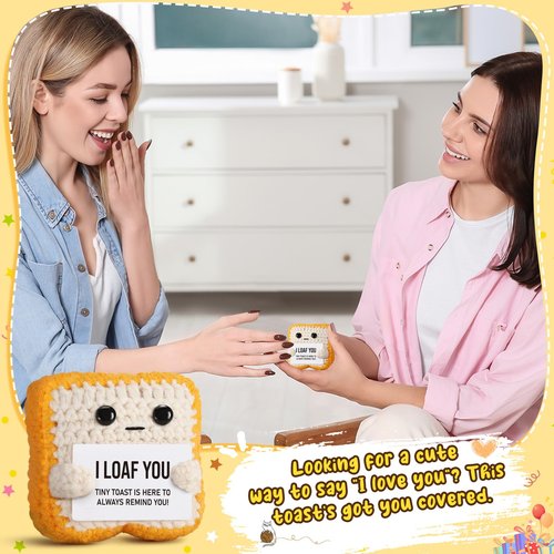 Gifts for Her Him Loved One Crochet Toast “I Loaf You” Gifts for Boyfriend Girlfriend, Funny Wedding Anniversary Birthday Gift for Women Men Couples Wife Husband - Easter Basket Stuffers & Mothers day