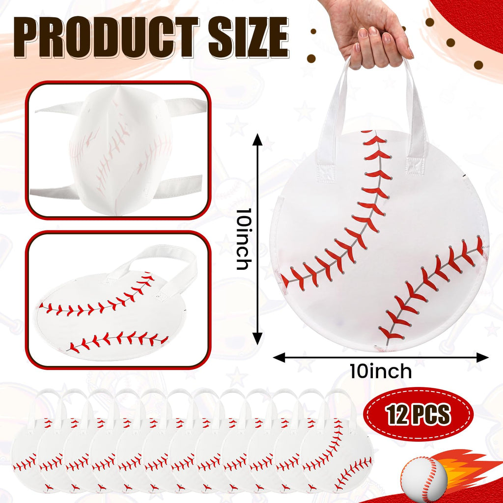 Yeyeplum 12 Pcs Basketball Party Favor Bags 10 × 10 Inch Basketball Gift Bags with Handle Round Non Woven Gift Pouches for Goodie Candy Snacks Sports Themed Birthday Party Supplies