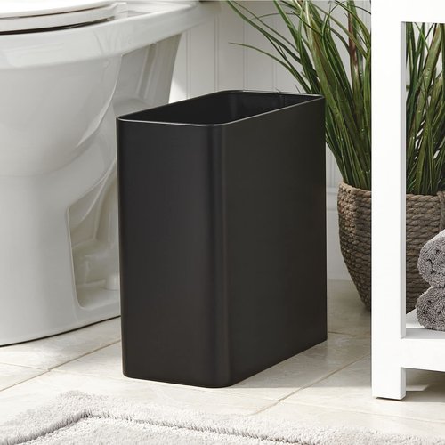 mDesign Decorative Trash Can, 12" x 6.25" x 13", Black Steel, 10 Liter/2.6 Gallon Capacity