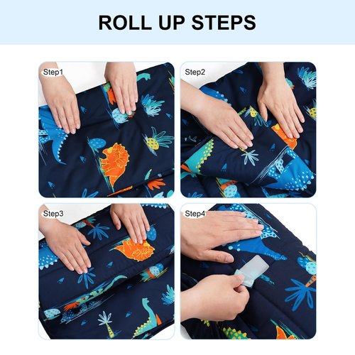 david's kids Toddler Nap Mat Set with Removable Pillow, Ultra Soft Slumber Bags for Boys, Perfect for Preschool, Daycare, Kids Sleeping Bags with Rollup Design, 50"x20", Dinosaur