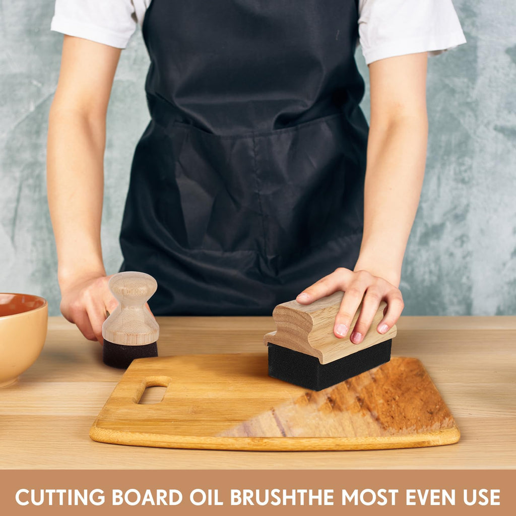 Qinyoung 2 Pcs Cutting Board Oil Wax Applicator Butcher Block Food Grade Mineral Oil Brush Wooden Bamboo Cutting Board Cream with Handle for Wood Surfaces Restoring Butcher Blocks(Classic,Sponge)
