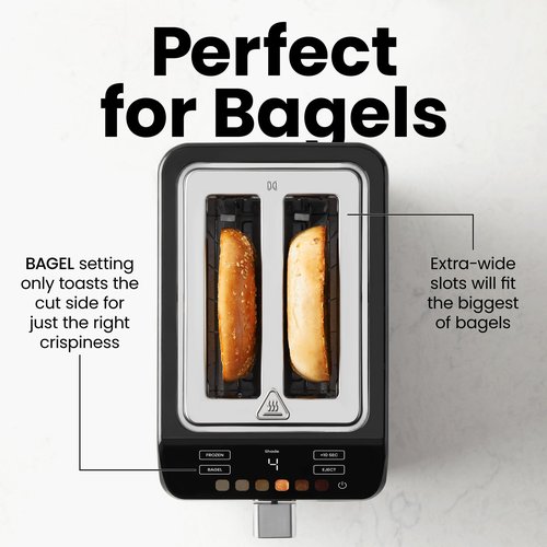Chefman Smart Touch 2 Slice Digital Toaster, 6 Shade Settings, Touchscreen Controls, Extra-Wide Slots for Thick Breads & Bagels, +10 Seconds, Defrost, Removable Crumb Tray – Stainless Steel