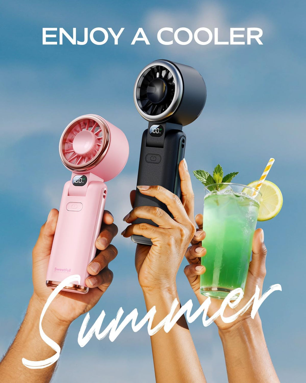 Sweetfull Portable Handheld Turbo Fan - Rechargeable 5000mAh, 180° Adjustable, 5 Speed, Quiet Personal Fan | Travel Essential (Black)