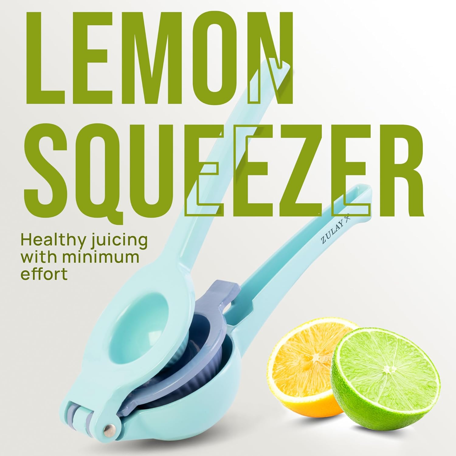 Zulay Kitchen 2-in-1 Lemon Squeezer - Sturdy Hand Juicer for Maximum Juice Extraction - Easy to Clean - Blue/Purple