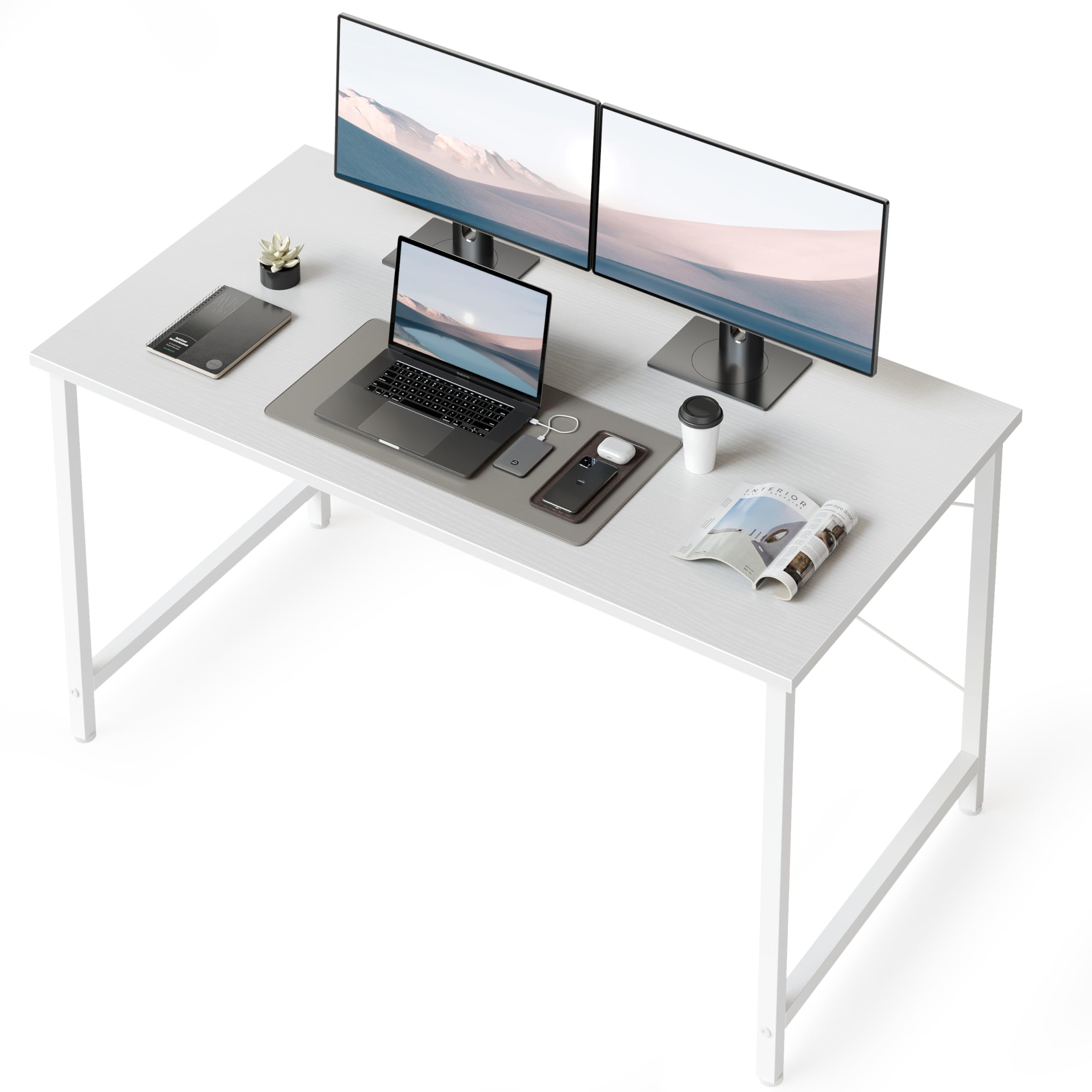 Cubiker Computer Desk, 47 inch Small Home Office Desk for Small Spaces, Modern Simple Style for Home, Office, Warm White