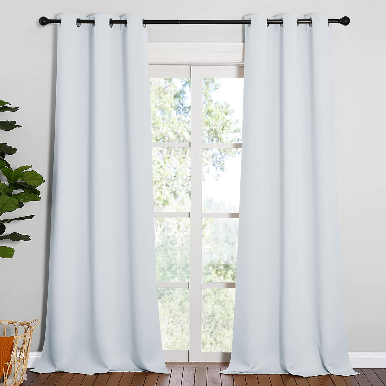 NICETOWN Room Darkening Curtains - Thermal Insulated Grommet Drapes for Living Room | 2 Panels, 42" x 90", Greyish White