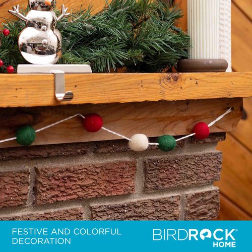 BIRDROCK HOME 3-Pack Felt Garland | 6.5ft or 78in Long Christmas Decoration with 24 Pom Pom Balls in Red, White & Green. Ideal for Trees, Fireplace Mantels, Stairs, Walls & Festive Holiday Decor Ideas