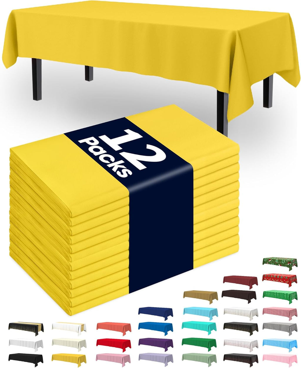 Pureegg Disposable Plastic Tablecloths - 12 Pack, 54 x 108 Inch, Leakproof Lemon Design for Easter Parties