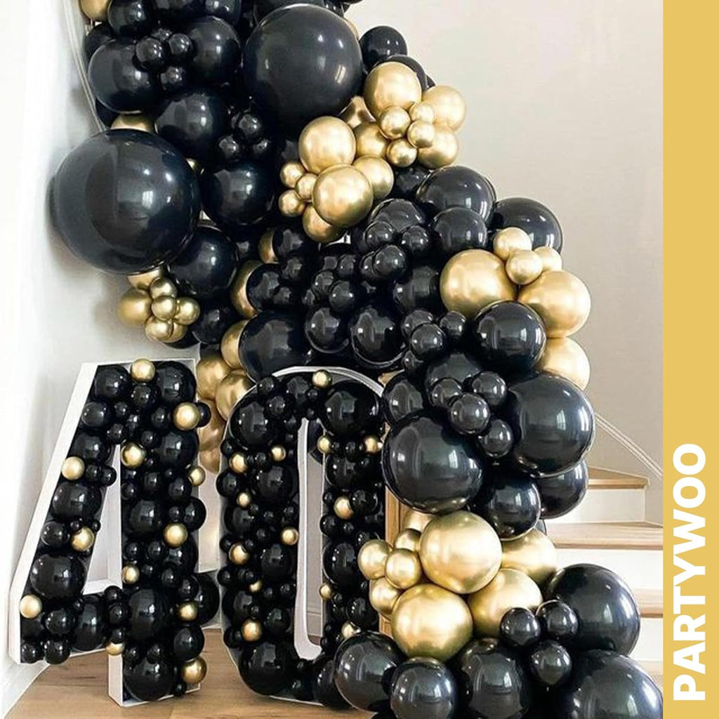 PartyWoo Gold & Black Balloons - 100pcs 12-Inch Metallic Balloons for Celebrations & Events