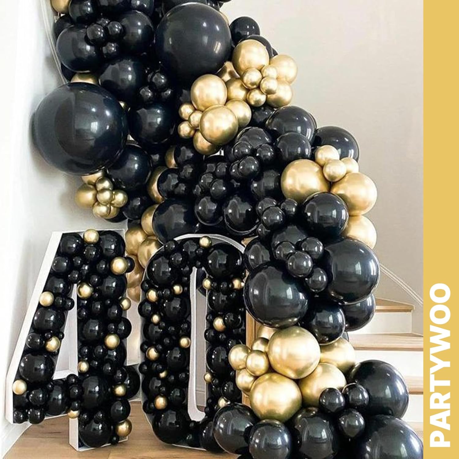 PartyWoo Gold & Black Balloons - 100pcs 12-Inch Metallic Balloons for Celebrations & Events