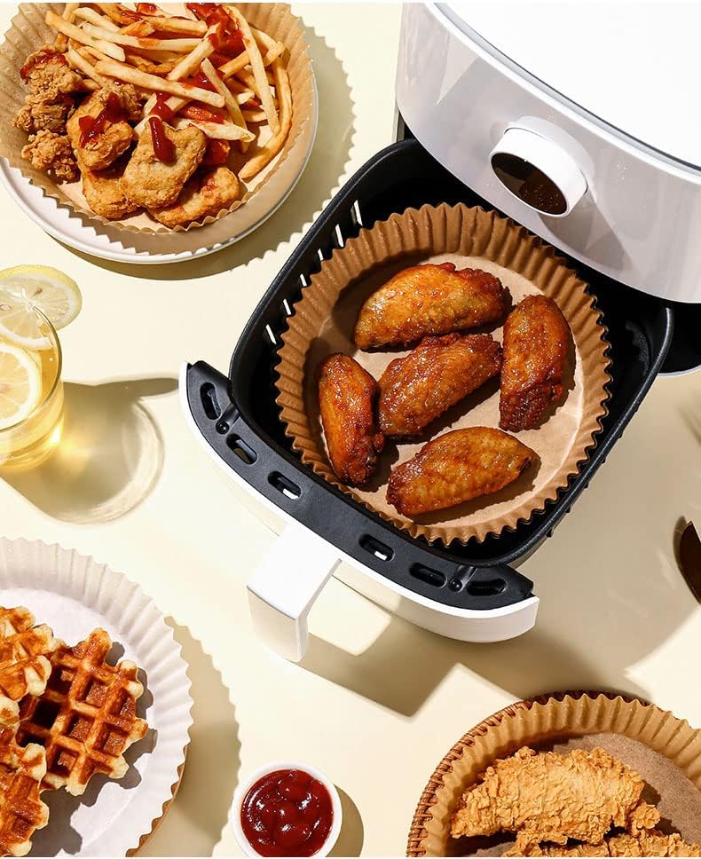 Skiennix Air Fryer Disposable Paper Liners - Non-Stick, Grease Proof Parchment for 6.3-Inch Baskets | 100 Pcs