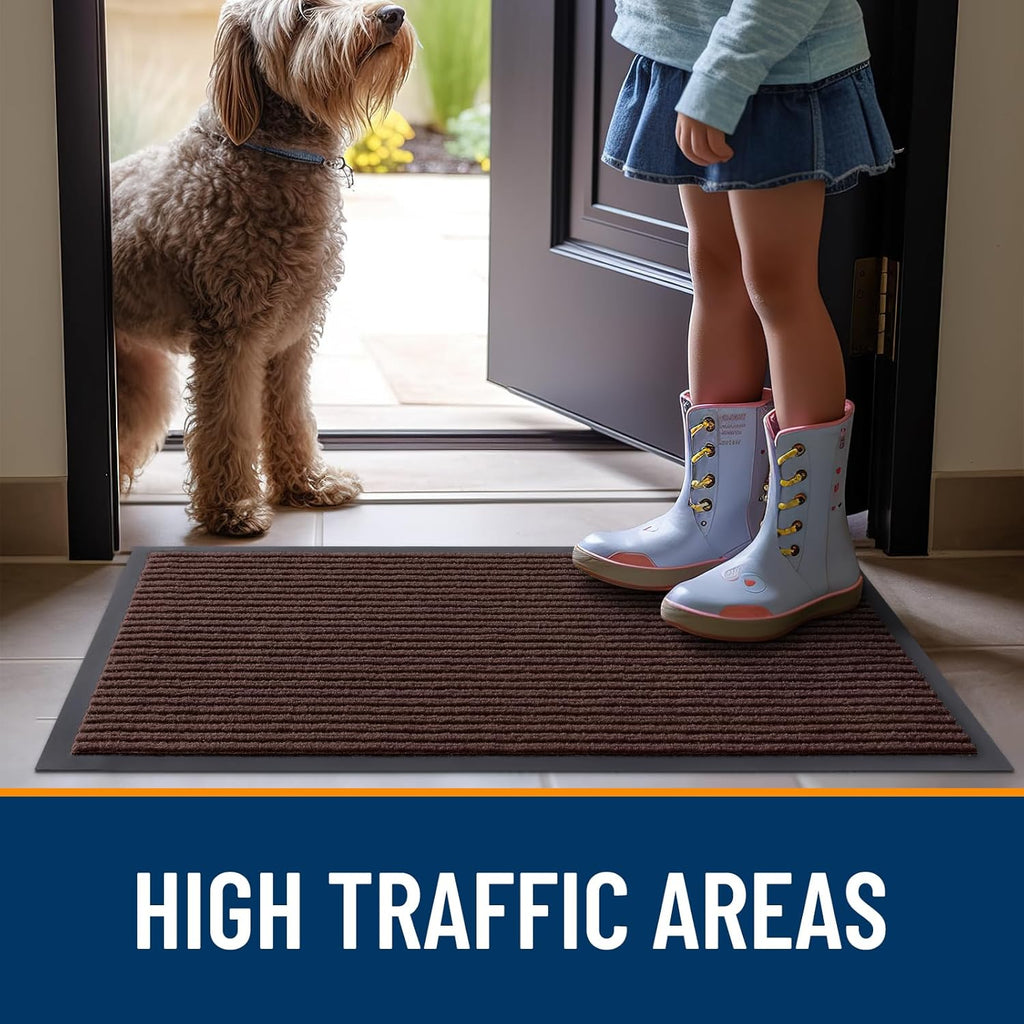 OLANLY Heavy Duty Waterproof Front Door Mat - 2-Pack 29.5 x 17 Inch, Fade Resistant, Easy Clean, Brown