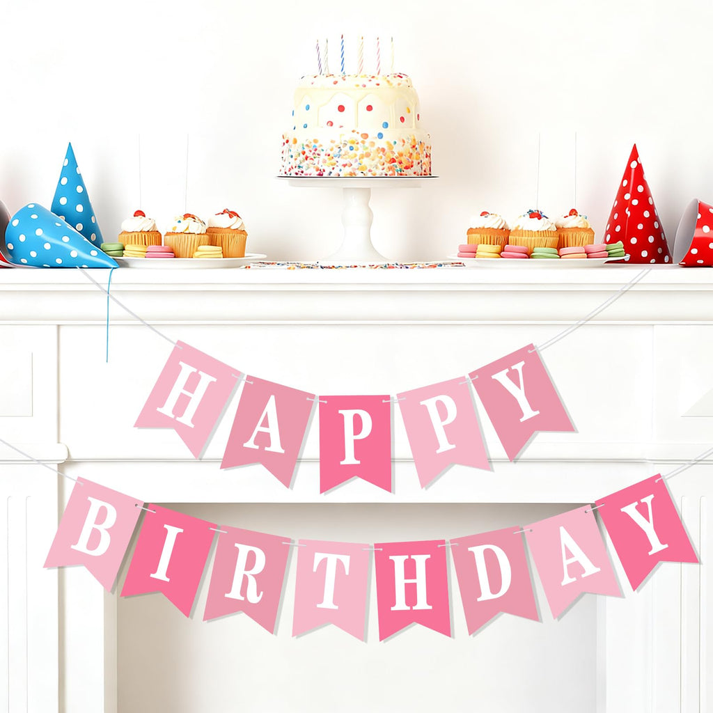 Mooliwe 171 Pcs DIY Custom Banner Kit Make Your Own Customizable Sign for Birthday Wedding Party Decoration Include 20 Paper Pennant 148 Letters and Numbers 1 Rope 2 Threading Device (Pink)